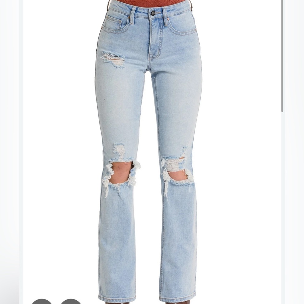 H&M Light Blue Distressed Flare Jeans